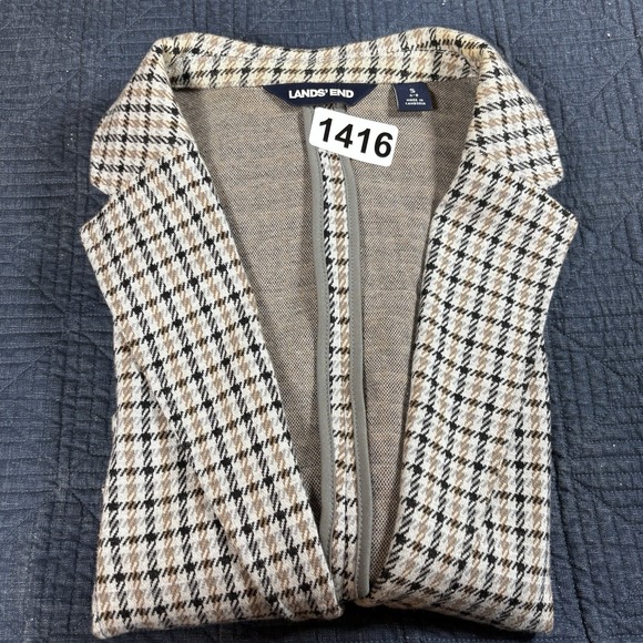 Lands' End Women's Small 6/8 Blazer Stretchy Brown, Cream & Black Plaid Preppy - Picture 14 of 15